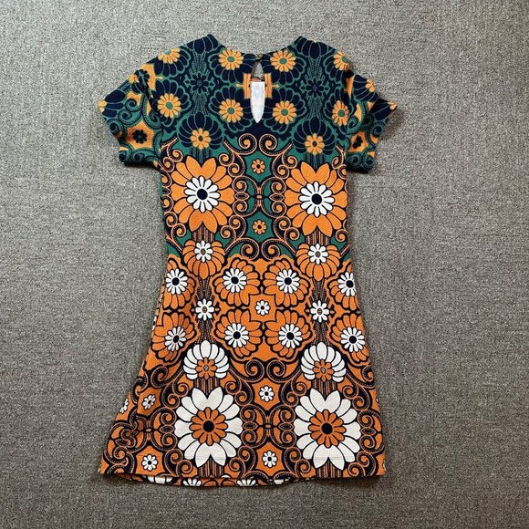 Anthropologie Maeve Floral Shift Mini Dress Green & Orange Size X-Small - Picture 7 of 7